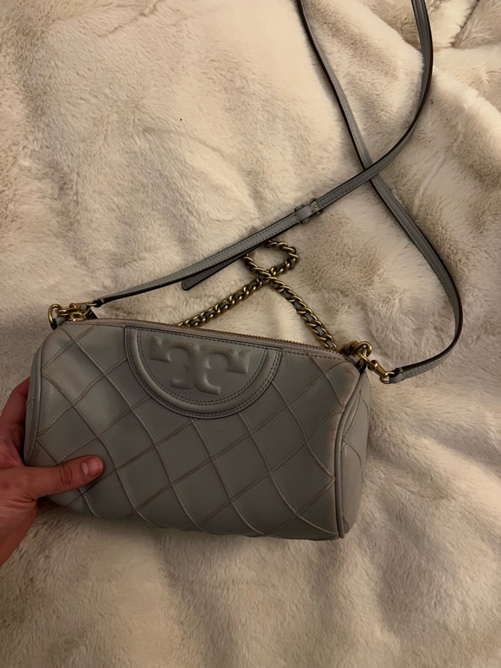 Tory Burch Quilted Gray Chain Shoulder Bag with Gold Hardware - Picture 10 of 16
